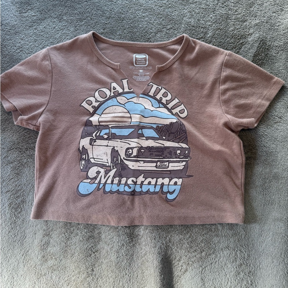 Brown Road Trip Mustang Crop Top